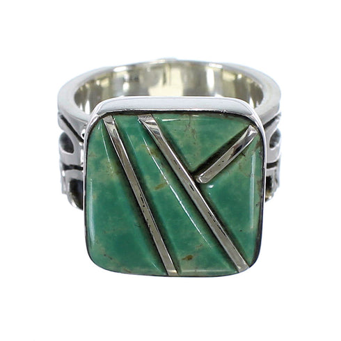 Turquoise Inlay Southwest Silver Ring Size 6-1/2 AX55612